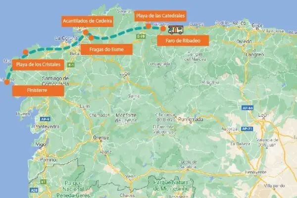 Ruta en autocaravana por Galicia mapa